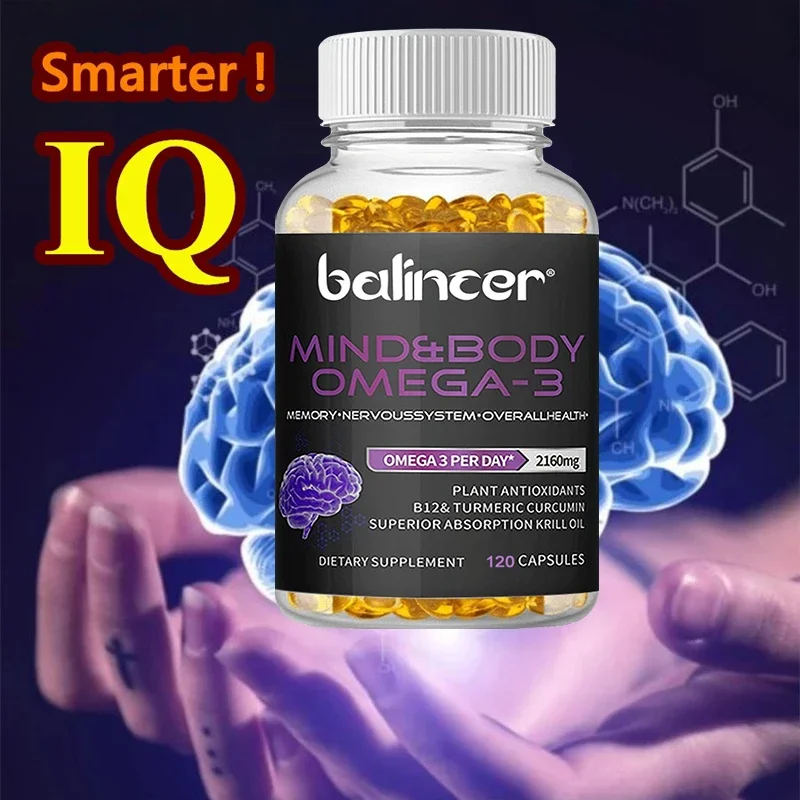 Omega-3 Fish Oil Capsules - Contains Vitamins, EPA & DHA, Antioxidants, Supports Memory, Intelligence, Concentration, Cognition