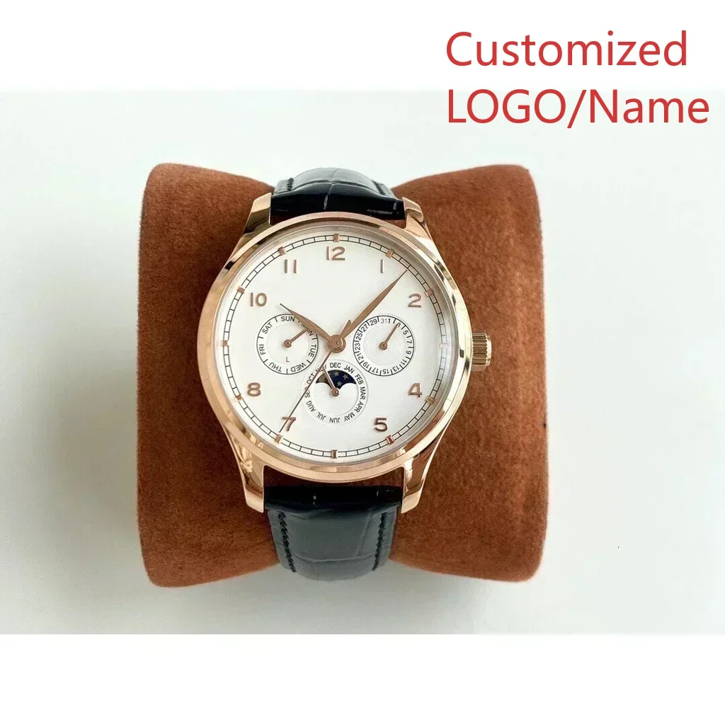 Orologio meccanico automatico da uomo Orologi sportivi Cinturino in pelle con quadrante bianco blu oro rosa personalizzato