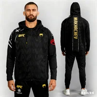 2026 nuevo UFC 322 Islam Makhachev Fight Night Full Zip Walkout Sudadera con capucha MMA hombres Otoño/Invierno Sudadera con capucha de gran tamaño boxeo lucha Top