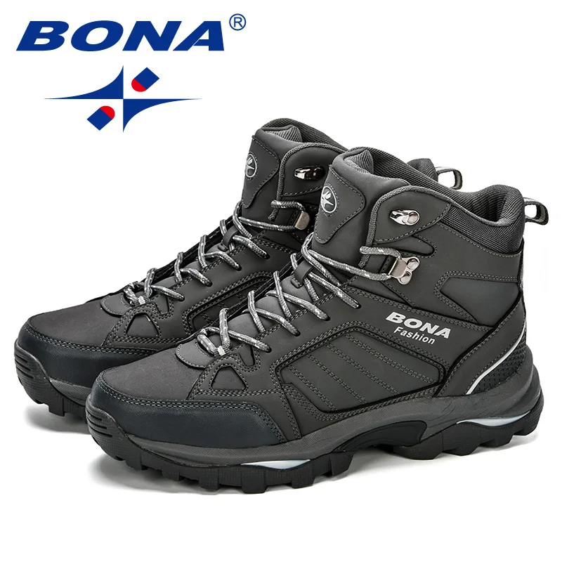 BONA-botas altas de ante para hombre, botines cálidos de felpa, antideslizantes, de alta calidad, para senderismo, invierno, 2023