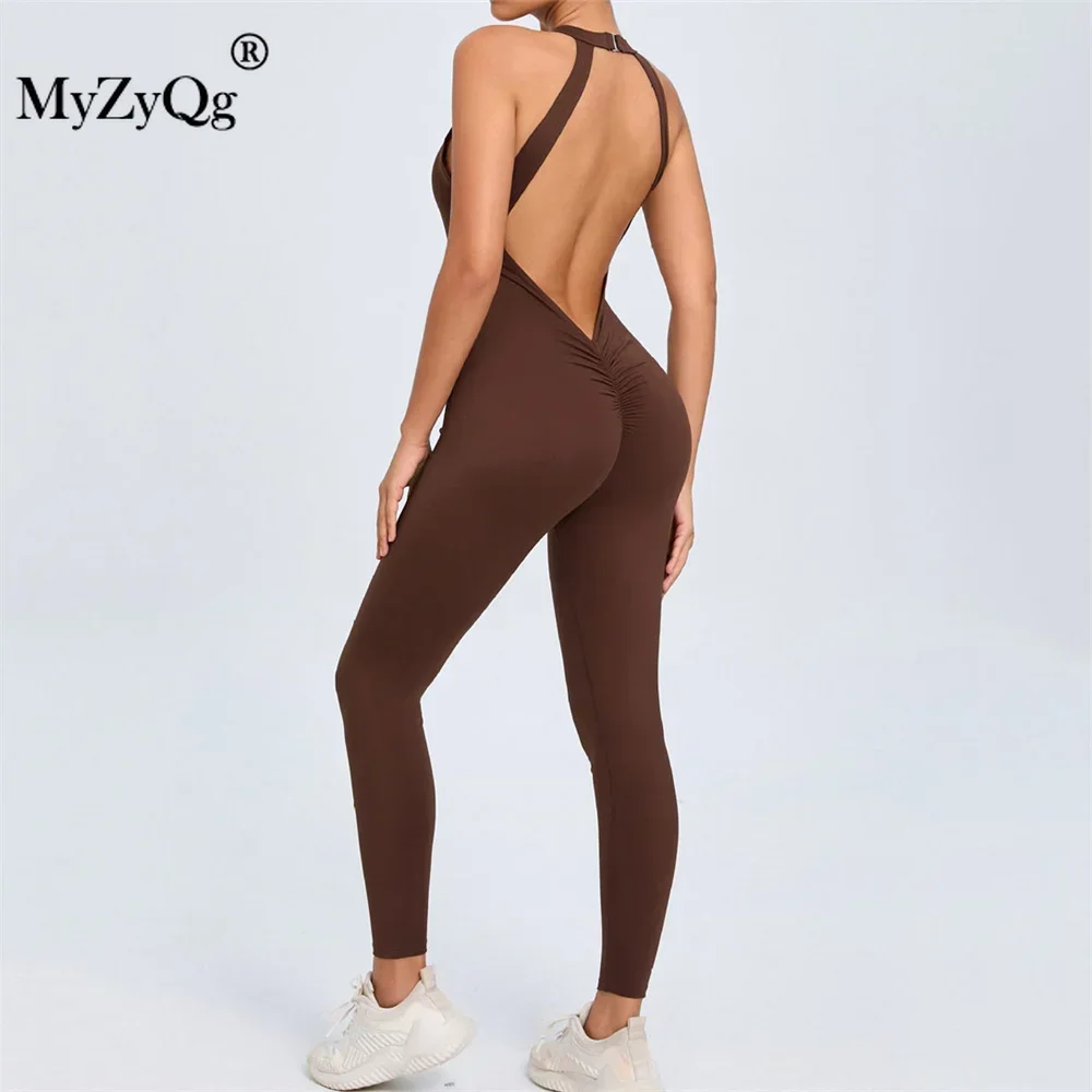 MyZyQg Women Ballet Dance Aerial Back Buckle Yoga Jumpsuit Fitness Sports Peach Butt Tracksuit Bodycon Workout Sportswear