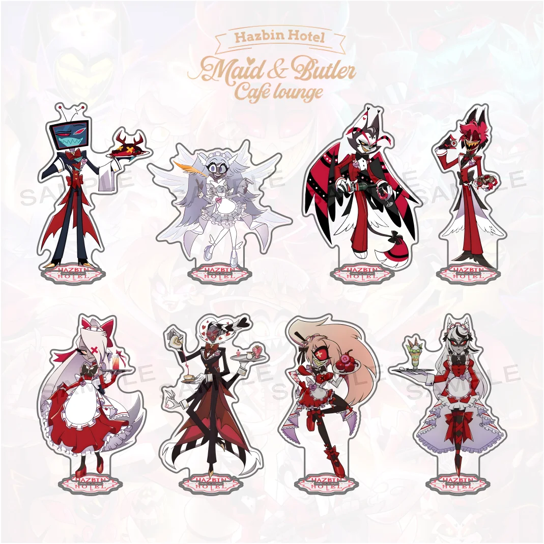 Hazbin Hotel Maid & Butler Cafe lounge Acrylic Stand Keychain Lucifer Charlie Desktop Ornament Decoration Collectible for Fans