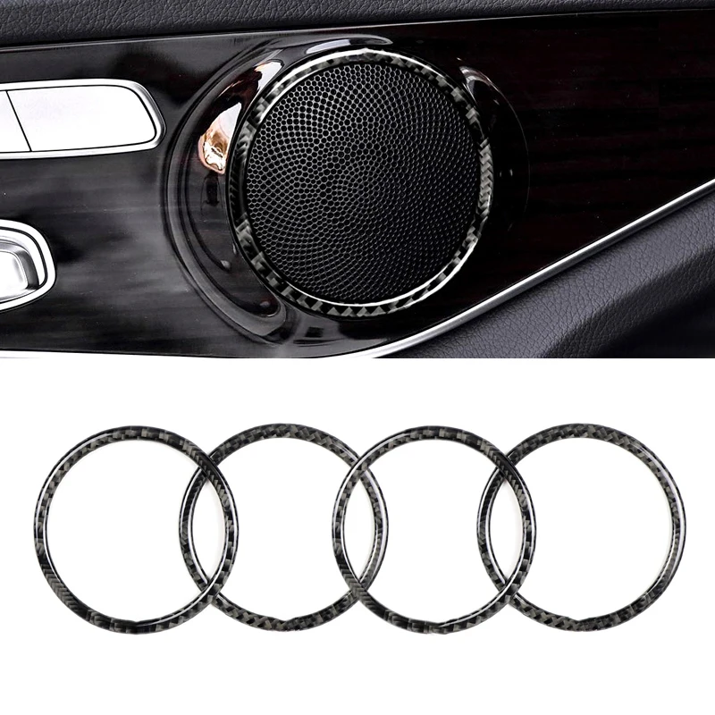 For Mercedes Benz W205 C180 C200 C300 GLC260 4pcs Carbon Fiber Car Door Speaker Ring Loudspeaker Sticker Decor Trim