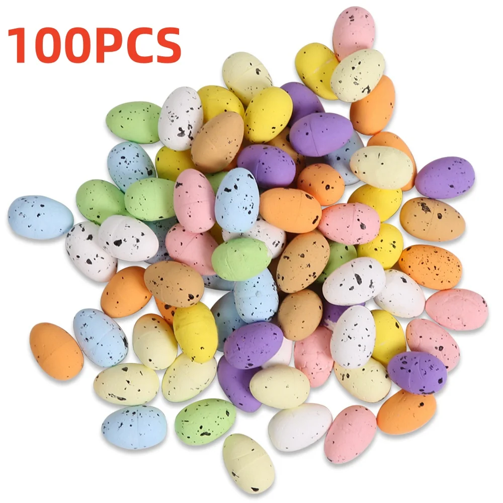 

100PCS Pigeon Bird Eggs Easter Decorations For Home Colorful Foam Speck Artificial Eggs DIY Crafts Easter Party Wreath Ornaments