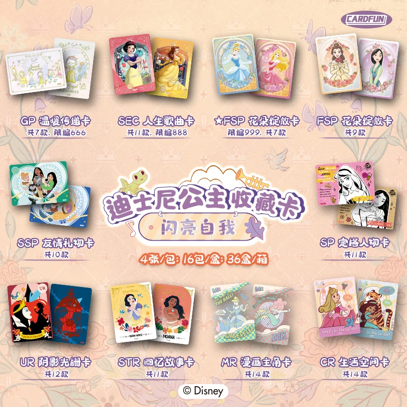 CardFun Disney Princess Shining Self Collection Card Original Box Genuine Snow White Card Cartoon Anime Peripheral Children Gift