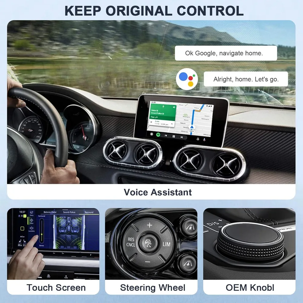 

Беспроводной адаптер RISE Android Auto для проводов Android Auto Автомобильный Plug & Play Простая настройка AA Беспроводной Android Auto Dongle