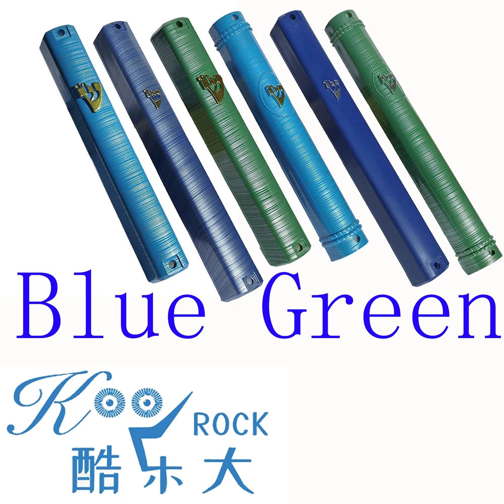 Mezuzah de plástico ABS duradero azul para puerta y coche, funda Mezuzot verde con tira slik azul cielo azul marino, regalo judío, 1 ud.