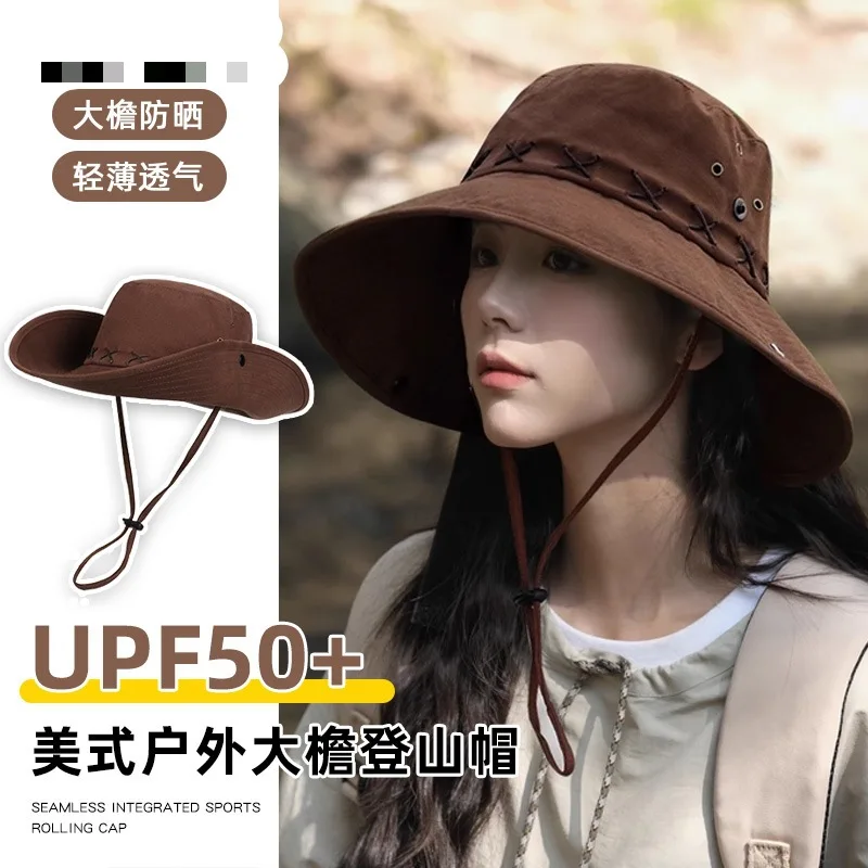 

Ковбойская рыбацкая шляпа в стиле вестерн, женская летняя новая дорожная солнцезащитная шляпа с большим карнизом, уличная альпинистская солнцезащитная шляпа, панамы