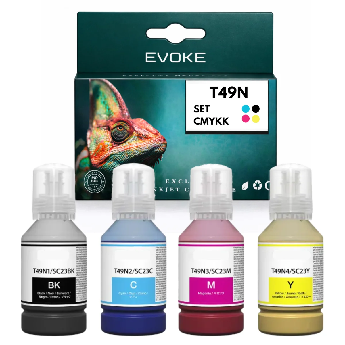 Evoke compatibele sublimatie-inkt voor Epson T49N1 T49N2 T49N3 T49N4 4X Cmyk: Zwart, Cyaan, Magenta, Geel 560 ml Surecolor Sc-F100 F500 F501