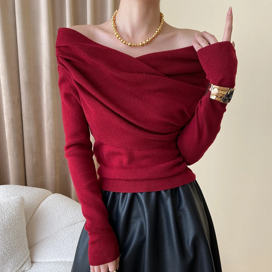 2023 Frauen Herbst von der Schulter Blusen Stretch sexy Langarm Tops Pullover gute Qualität Frauen Mode Tops