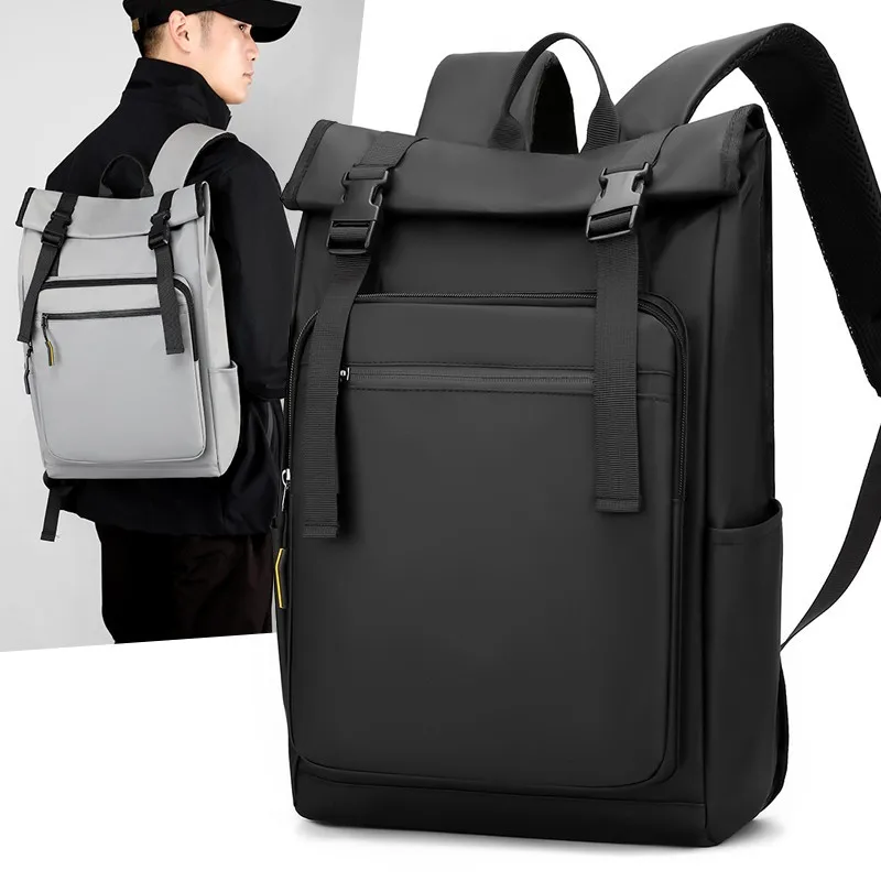 New Business-style Men's Computer Bag with Roll-top Closure, Student Backpack, Large Capacity, Casual Double-shoulder Bag