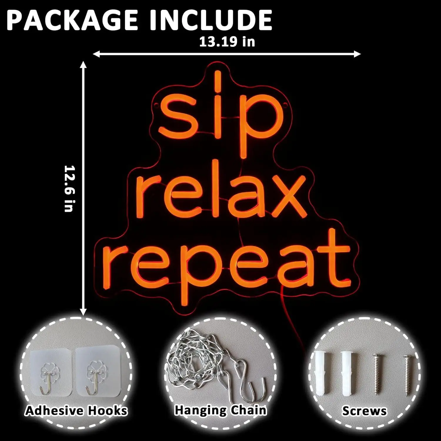 Sip Relax Repeat Neon Sign Dimmable LED Light for Home Bar Wine Cellar Cafe Kitchen Pub Dining Room Shop Party Themed Wall Decor