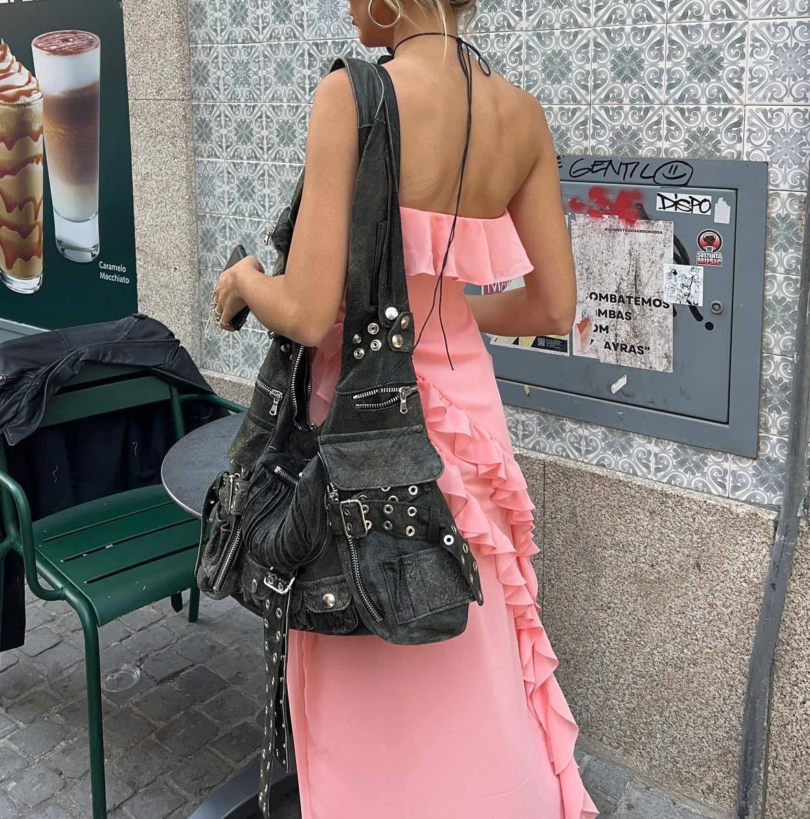 Vintage Women Punk Crossbody Bag Leather Rivet Grunge Handbag Designer Female Gothic Shoulder Bags Motor Style 2023 Fashion New