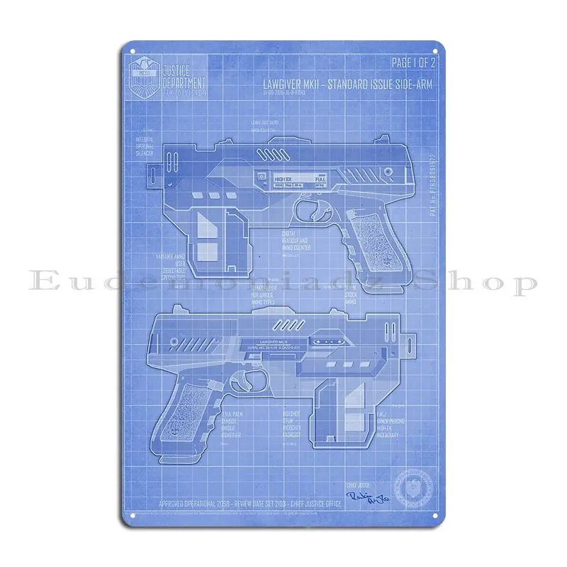 Lawgiver Mkii مخطط علامات معدنية نادي المطبخ طباعة المطبخ المرآب نادي تين تسجيل ملصق