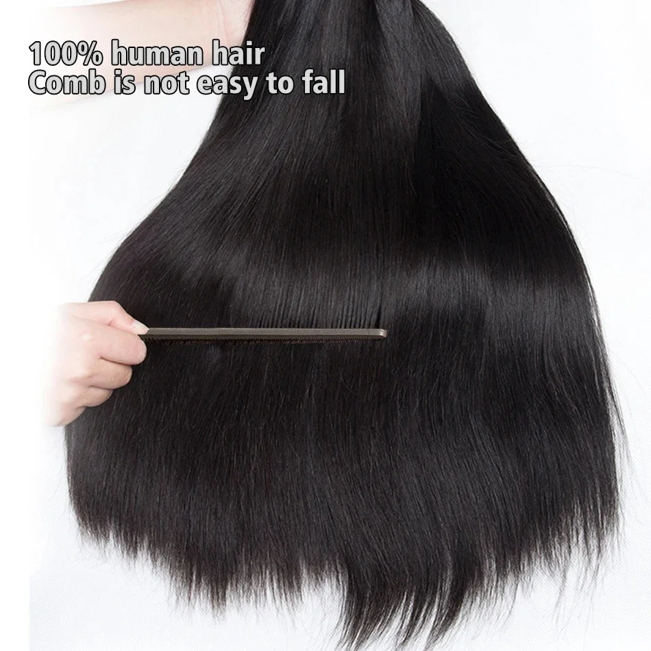 Straight Human Hair Bundles 1/3/4 Piece Brazilian Human Hair Extension Natural Weave Black 1B 24 26 28 30 Inch for Black Women