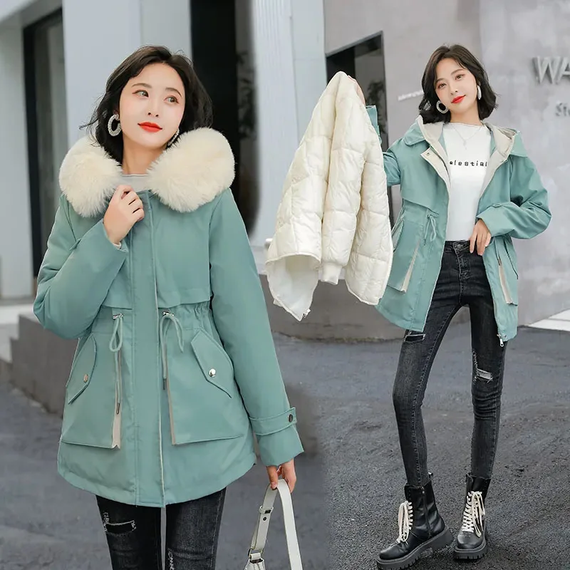 Pie To Overcome Women's Long Thick Winter Coat Can Be Detachable One Coats Three Wear Padded Jacket Korean Loose Cotton Clothes