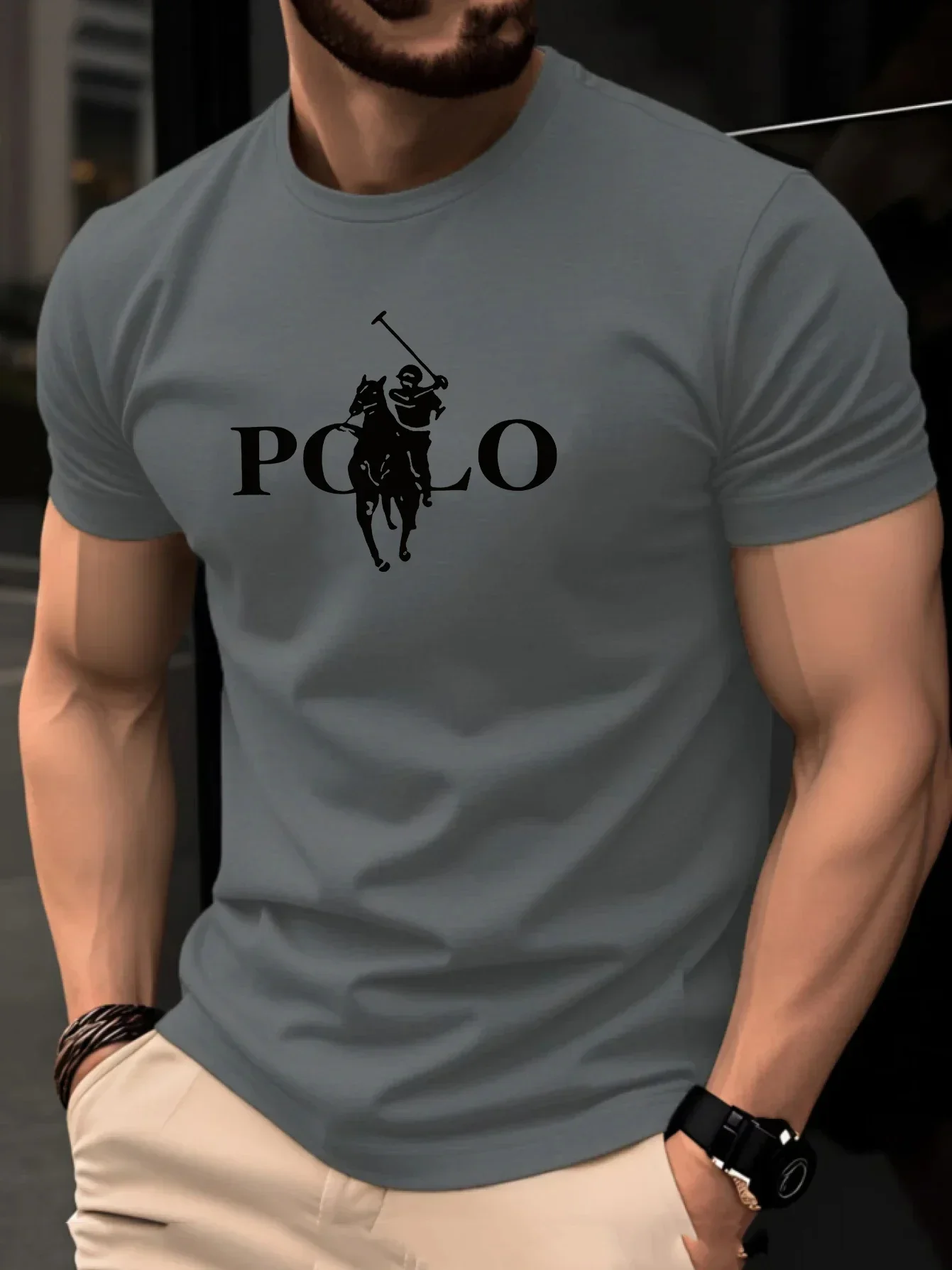 Men's Summer Simple and Fashionable Casual Business Short Sleeved T-shirt Round Neck Solid Color Sports Quick Drying Top