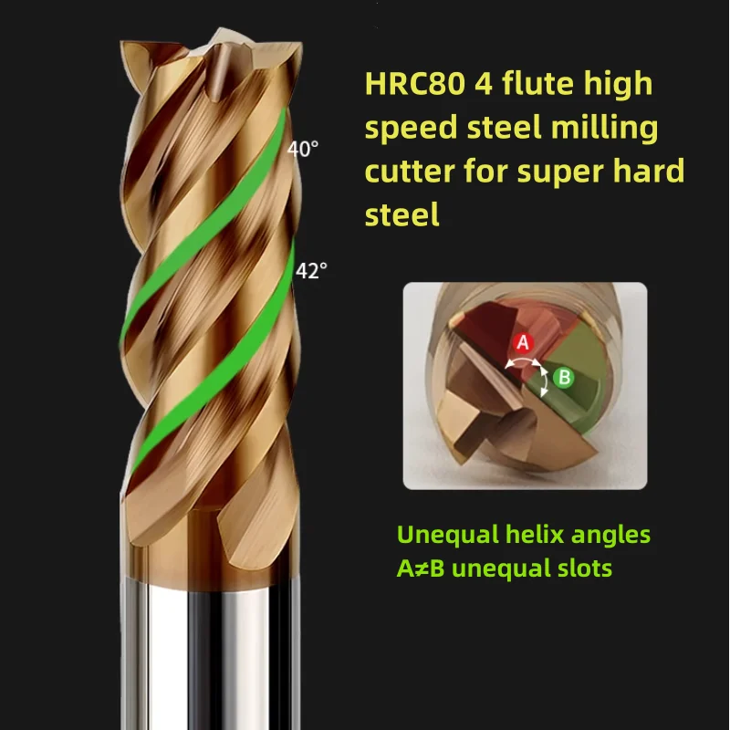 

HRC80 High Hard Tungsten Steel Milling Cutter 4 Flute Balzers DR Coated End Mill Special For Quenching Parts 5x13x6x50 8x20x8x60