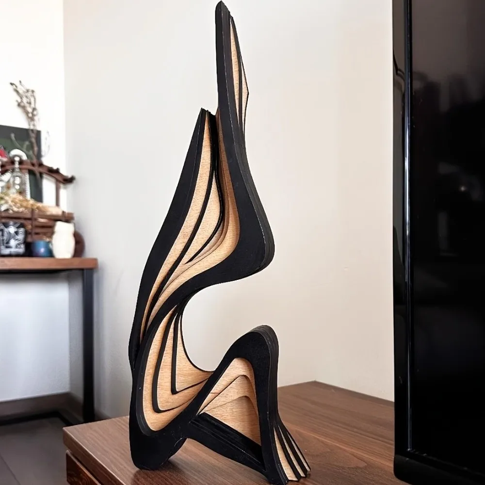 Creative Irregular Shape Wooden Ornament Minimalist Artistic Abstract Wood Carving Artwork Modern Wooden Statue