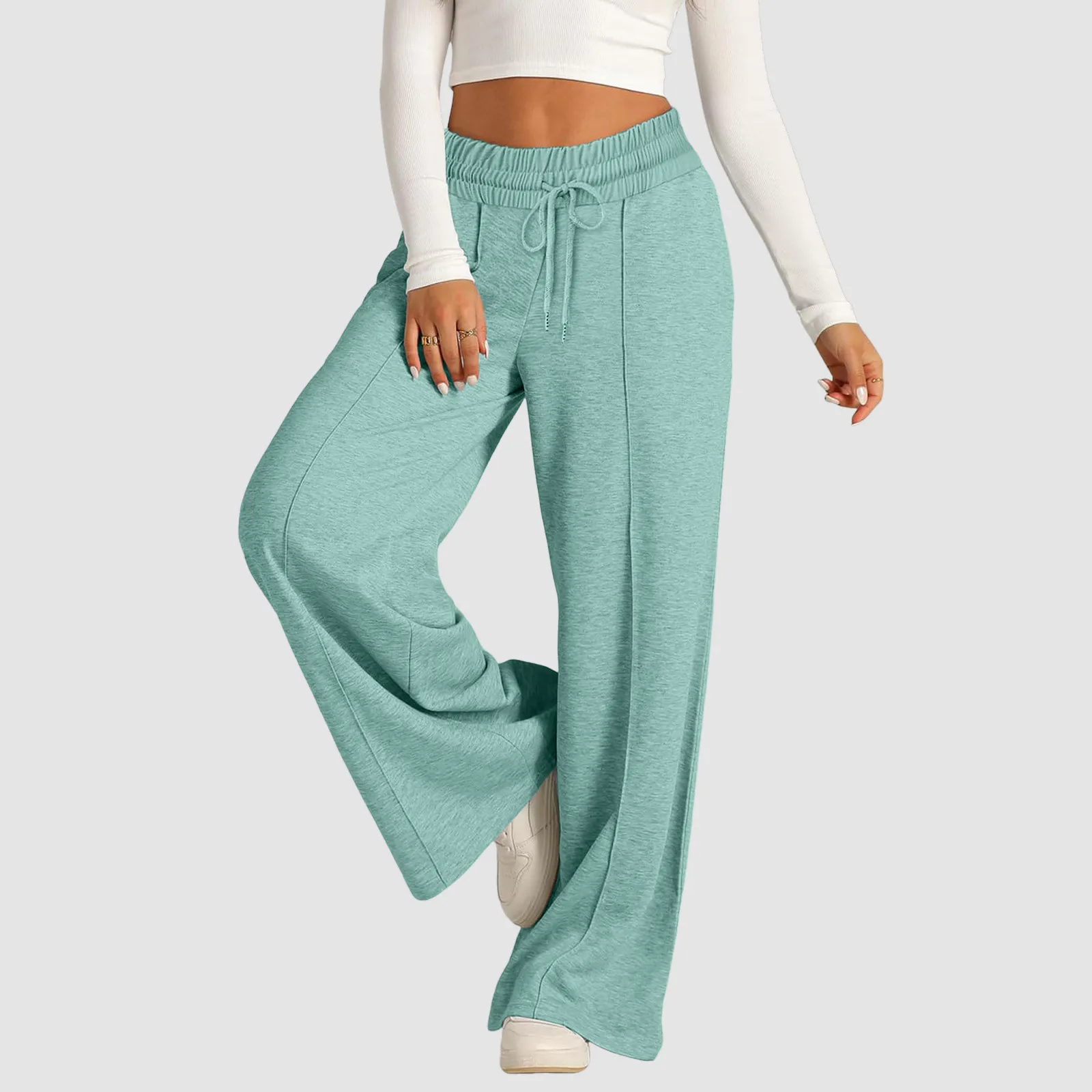 

Women Sweatpants Solid Color Oversized Wide Leg Pants Elastic Drawstring Straight Leg Sweatpants Low Waisted Baggy Casual Pants