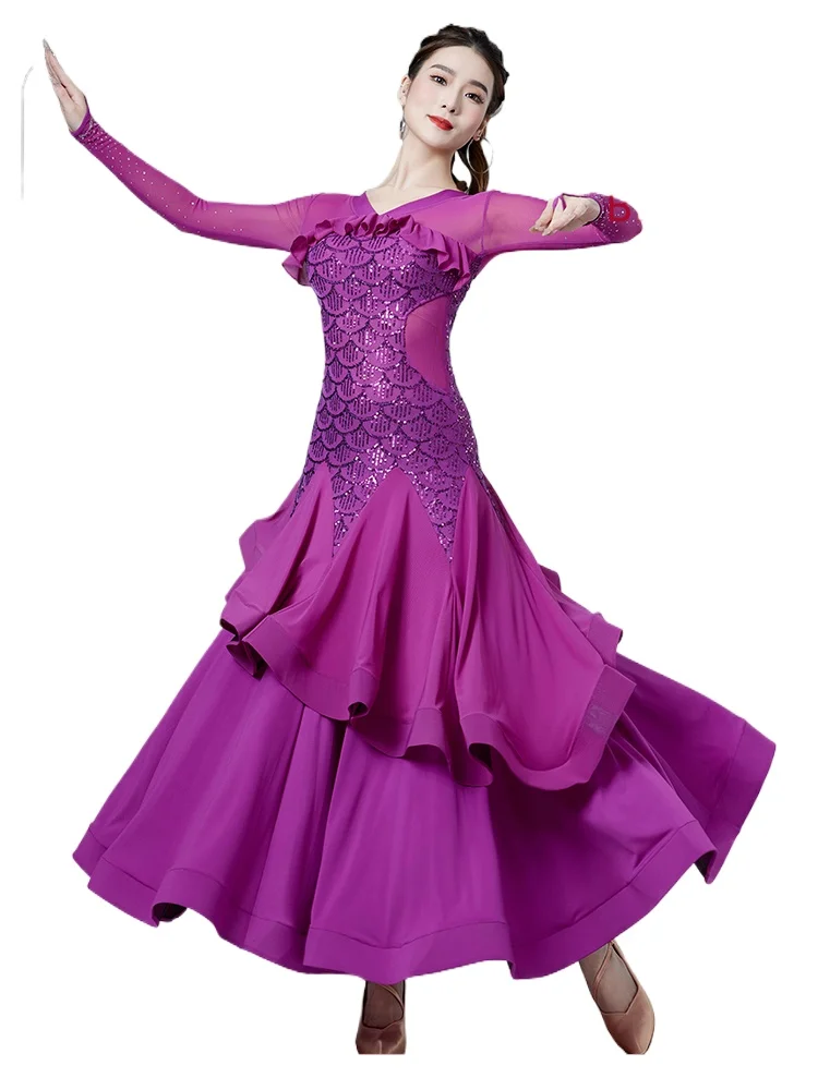 

2024 Modern Dance Dress Women's New National Standard Dance Latin Ballroom Dance Cha Cha Dance Dress Performance Costumes 9058