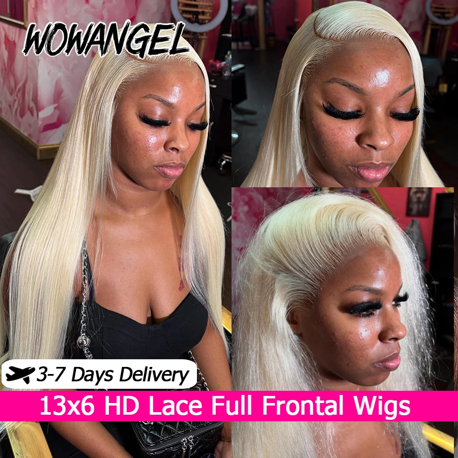 WOWANGEL 250% 613 Blonde HD Lace Frontal Perücke, Knochenglatt, 13X6 HD Full Frontal Echthaarperücke, vorgezupft, natürlicher Haaransatz für Frauen – Detail 1