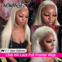 WOWANGEL 250% 613 Blone HD Lace Frontal Wig Bone Straight 13X6 HD Full Frontal Human Hair Wig PrePlucked Natural Scalp For Women