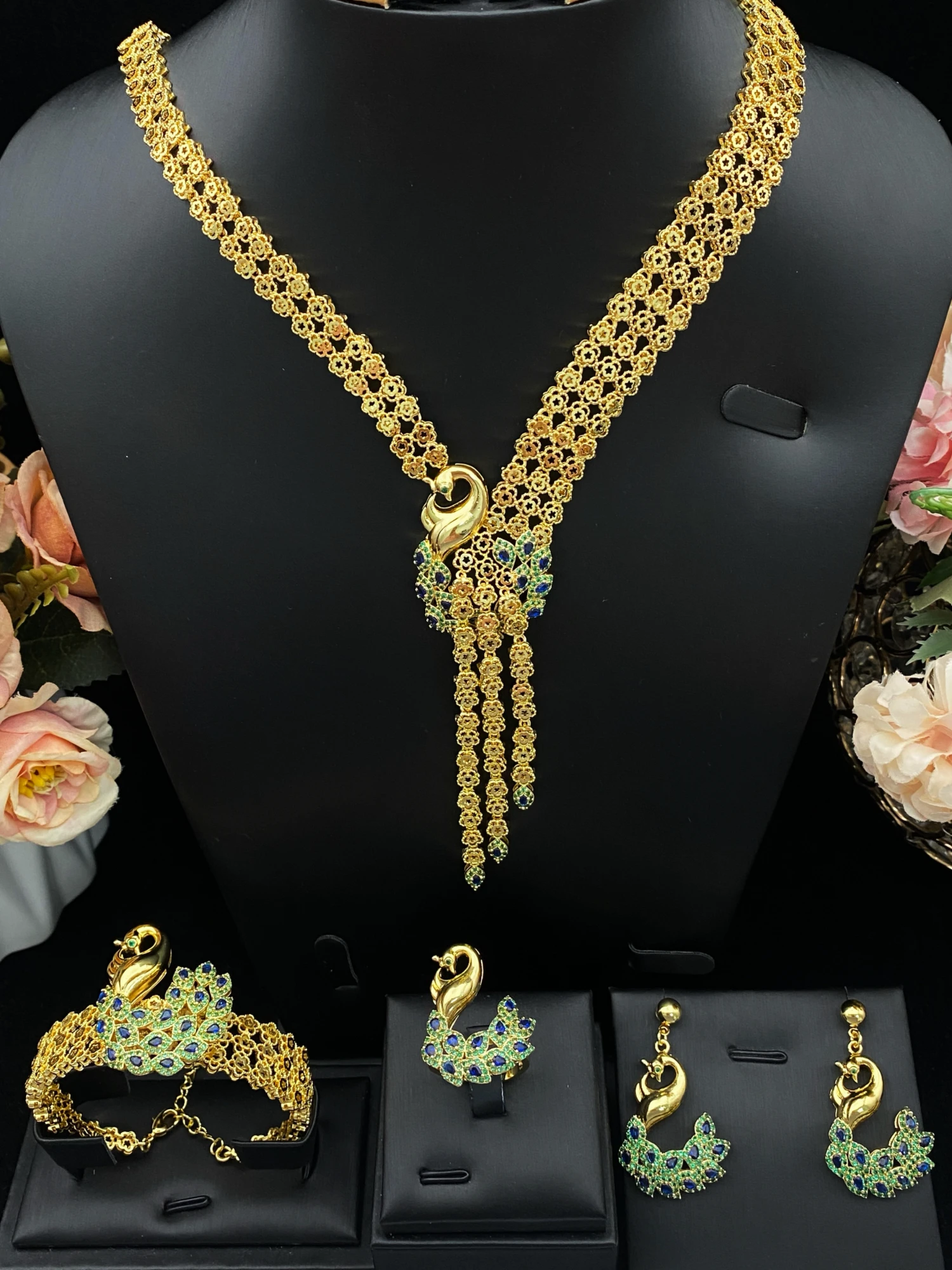 

JRH Jewelry Set for Saudi Arabia Women Elegant Luxurious Zircon Necklace Earrings Ring Bracelet Wedding Gift