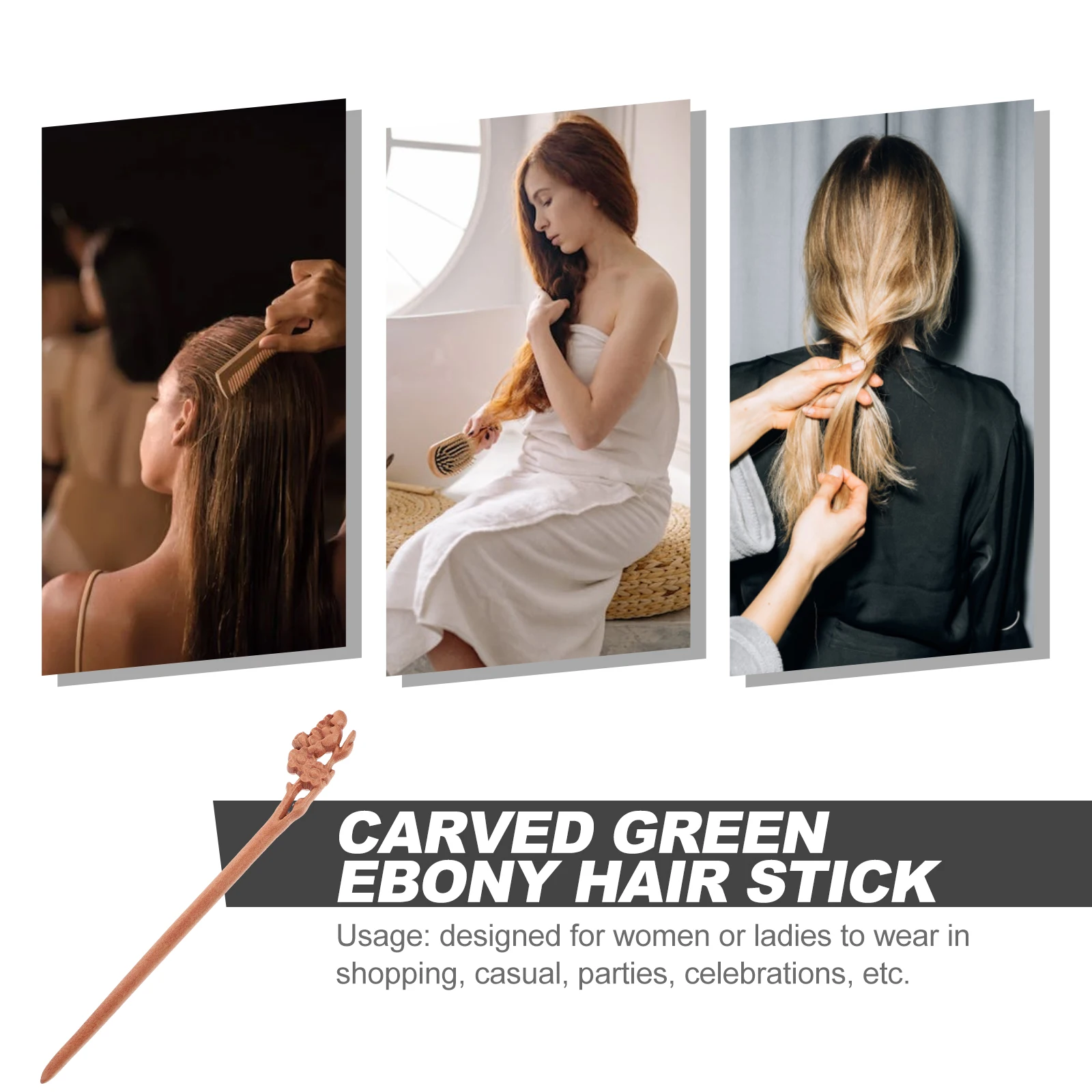 

Carved Green Ebony Hair Stick Vintage Women'S Ancient Chinese Chignon Hairpin Party Celebration Decor Durable Unique Gift For