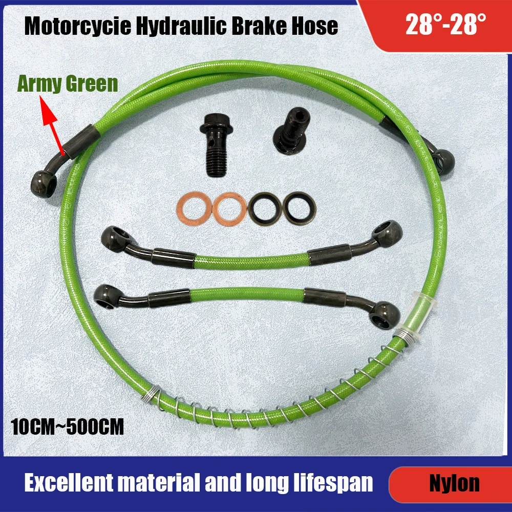 

10cm-500cm M10 motorcycle hydraulic brake hose Nylon material motorcycle universal racing brake clutch oil pipe Army Green joint