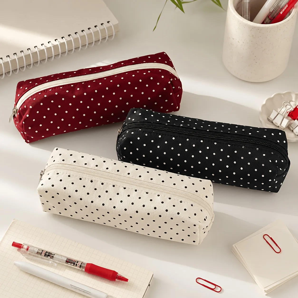 Korean Polka Stationery Case,Makeup/Office/School Supplies,Multiple Colors Available,Back to School Gifts,Christmas,Holiday Gift