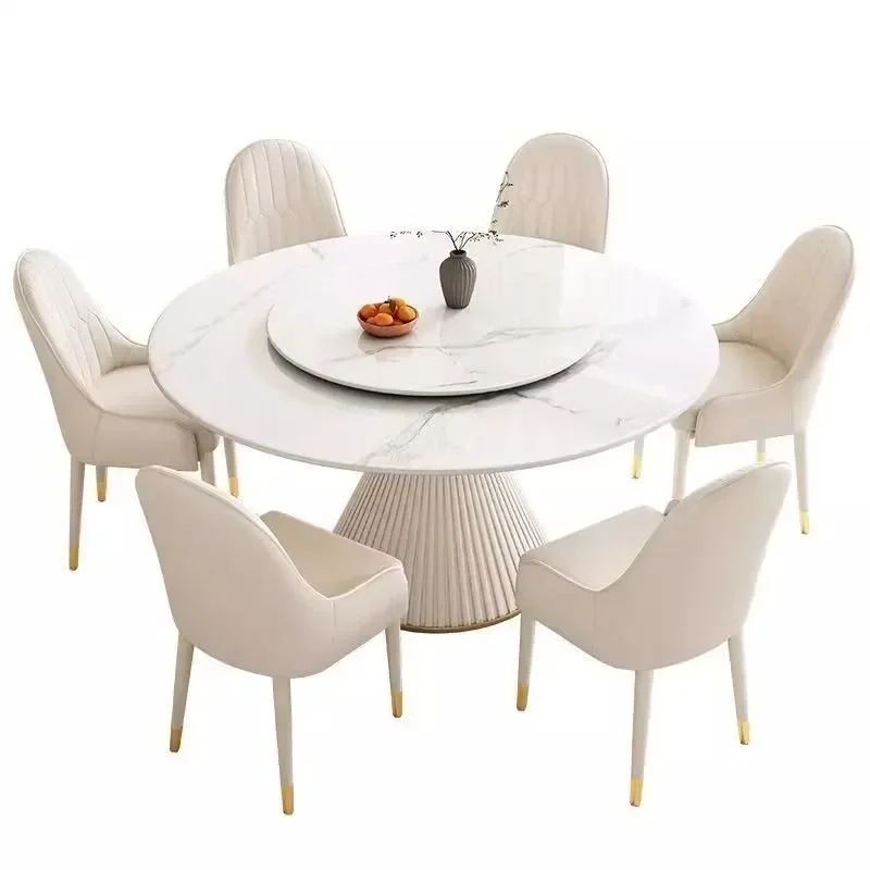 

Modern simple small apartment, thickened rock slab round table, household light luxury round cream wind