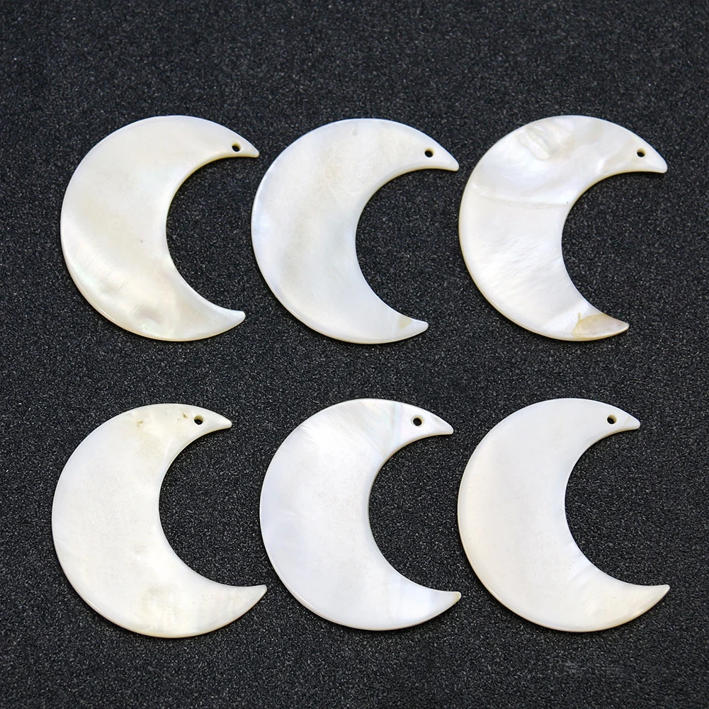 2PCS Natural Mother of Pearl Shell Crescent Lucky Pendant Reiki Heal Moon Charms for Jewelry Making Necklace Earring Accessories