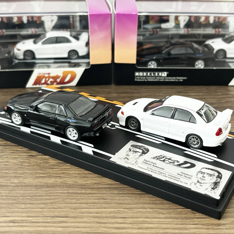 Stocks Hi-Story Modeler 1/64 Initial D Black GTR R32 And White CN9A IV Diecast Double Car Set Scale Model Collection