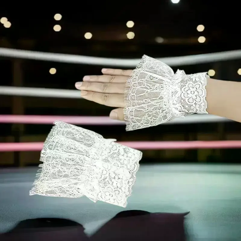 Manset Lengan Wanita Imitasi dengan Rumbai Pendek, Lipit Putih dan Hitam, Aksesoris Renda Cantik, Hiasan Luar Ruangan