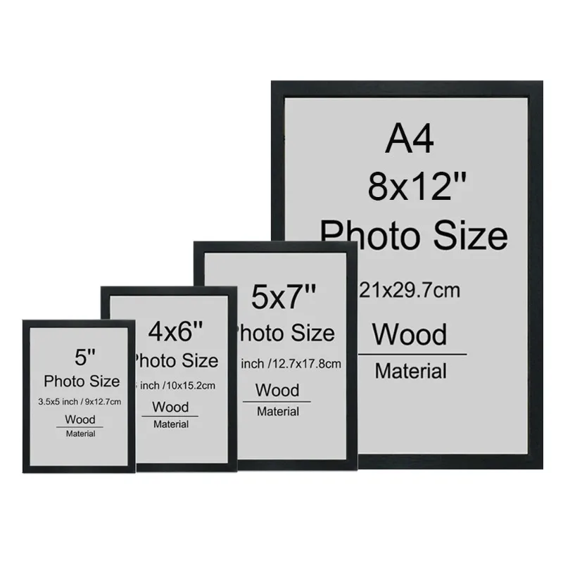 2PC Black Wood Photo Frame A4 5'' 4x6'' 5x7'' 8x12'' 13x18cm Poster Frame Dual Purpose Put and Hang Picture Frame Without Paper