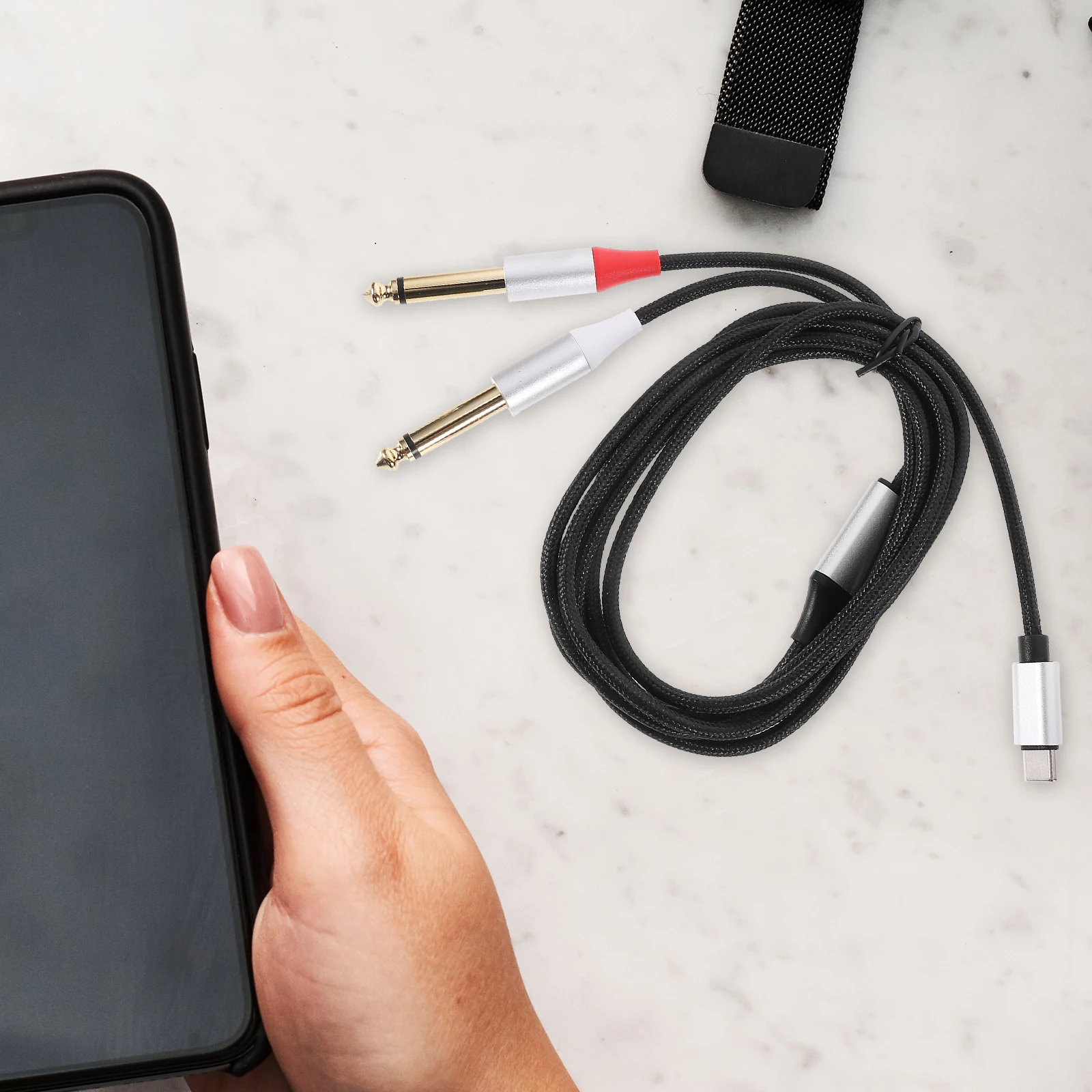 

2M Type-C Dual 1/4 Inch Audio Converter Cable For Smartphones Tablets Laptops Amplifiers Professional Audio Equipment Durable