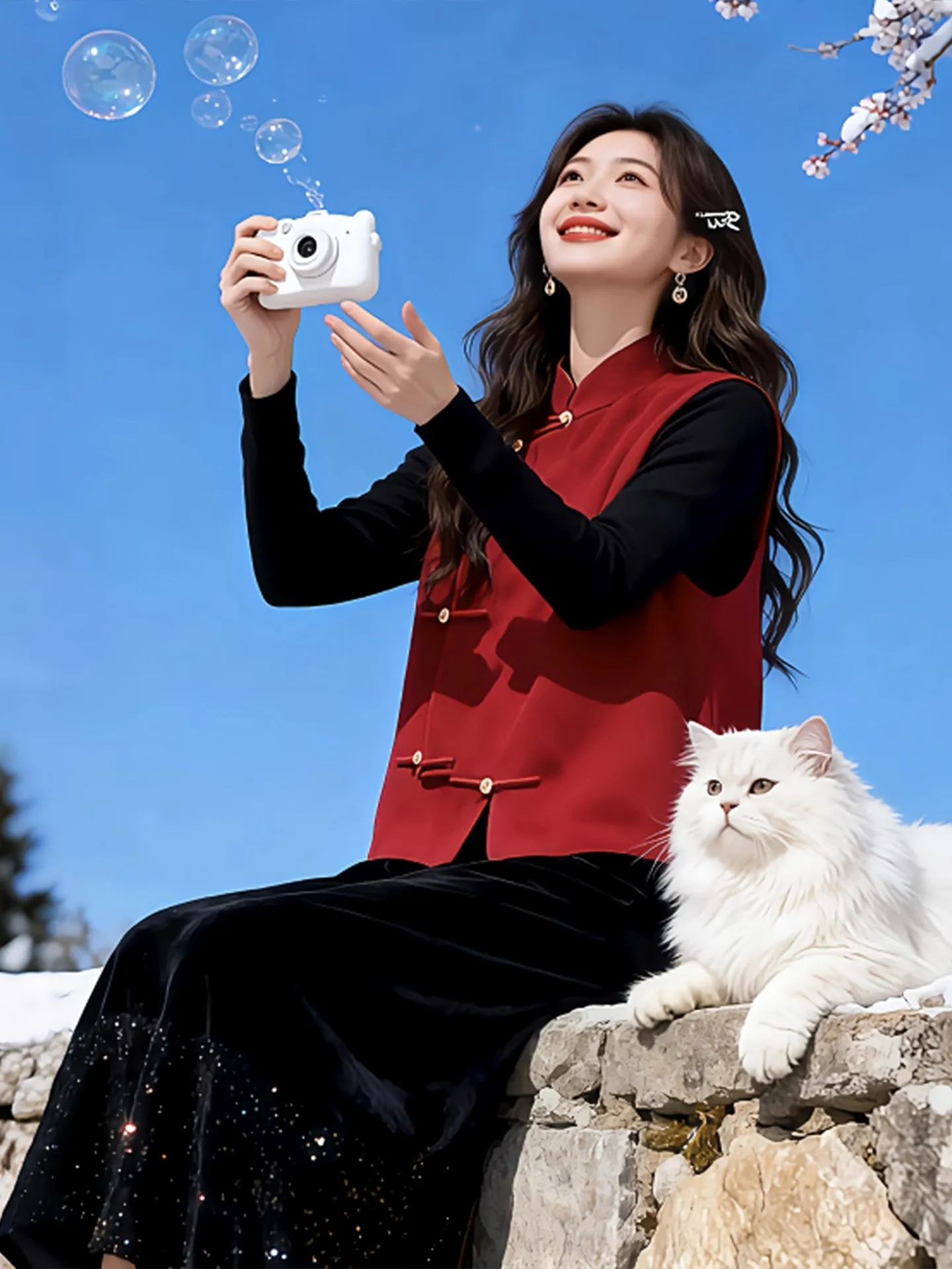 Ele Zestaw na jesień i zimę: top z wysokim stanem, modna damska warstwa bazowa, kamizelka i spódnica, uroczy styl narodowy.