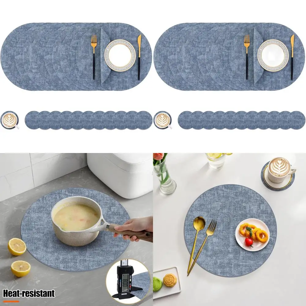 

Синие моющиеся двусторонние салфетки и подставки из искусственной кожи, набор из 12 шт., диаметр 13, термостойкие для использования в помещении и на открытом воздухе