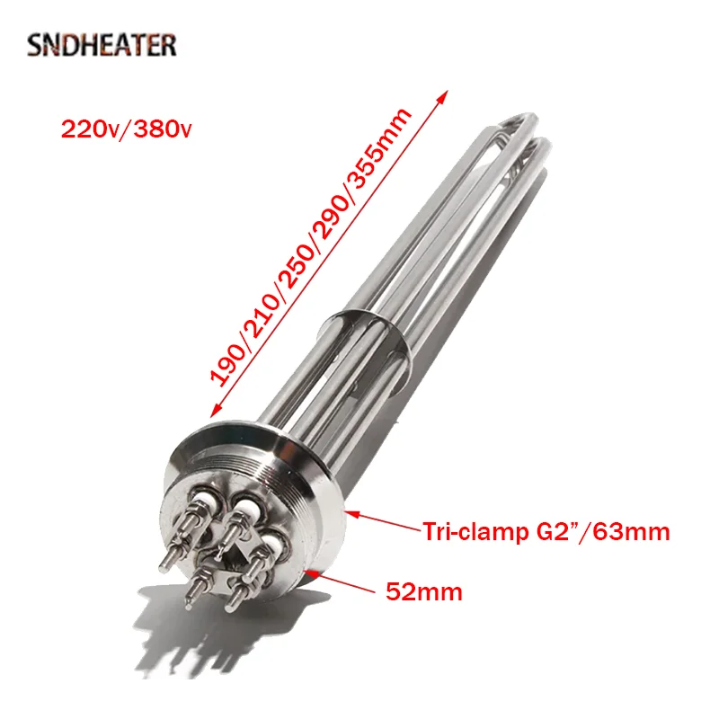 SNDHEATER 2-дюймовый электрический нагревательный элемент с фланцем Tri Clamp 380 В, трехфазный с муфтой/наконечником 3 кВт/4,5 кВт/6 кВт/9 кВт/12 кВт