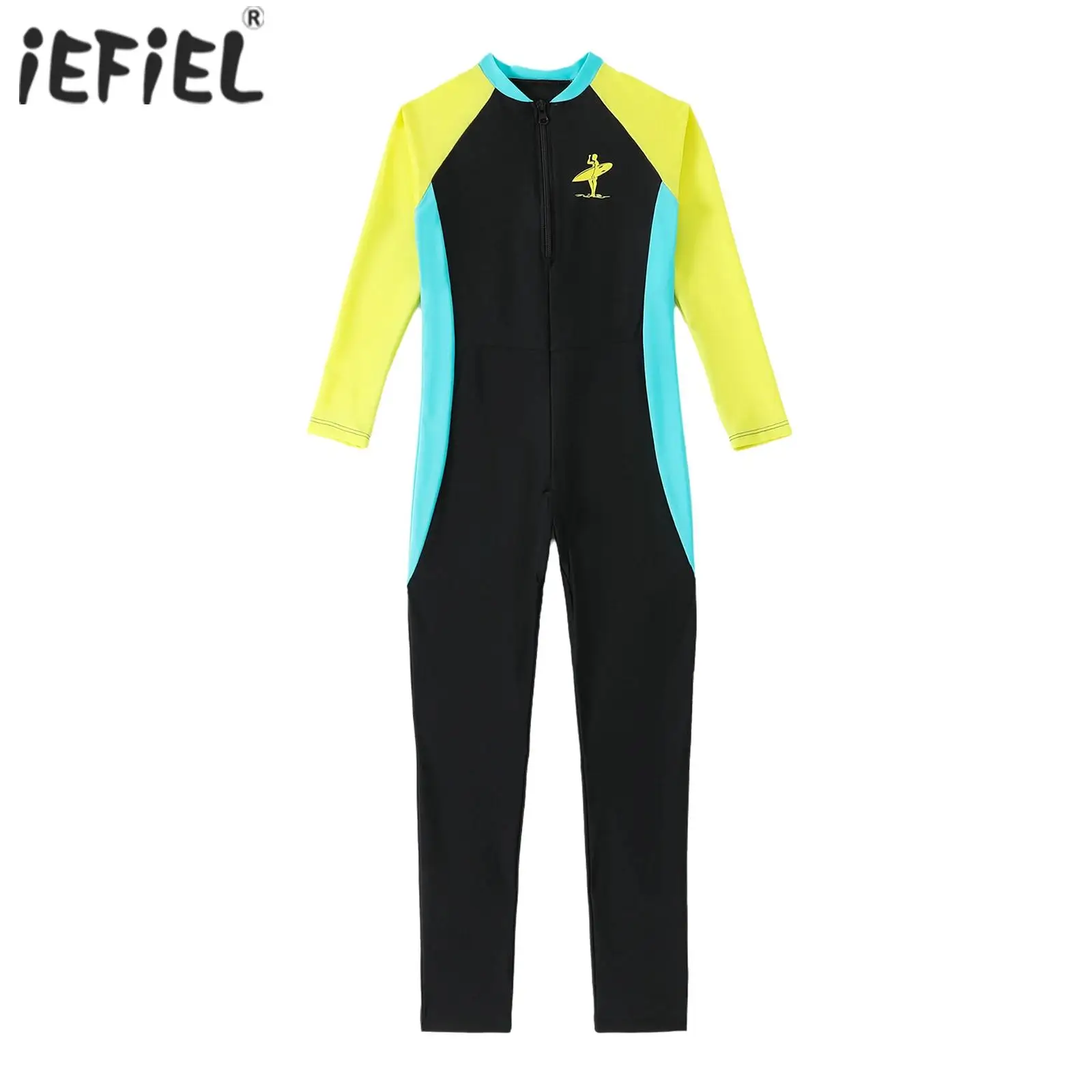 

Kids Boys One Piece Swimsuit Long Sleeves Front Zip Full Body Color Block Sun Protection Swimwear Hot Spring Beach Bathing Suit