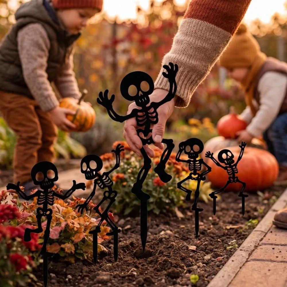 Skull Halloween Decorations Acrylic Dancing Skeleton Garden Stake Decorations Hollow Out Gothic Style Bone Dancer Yard Stake