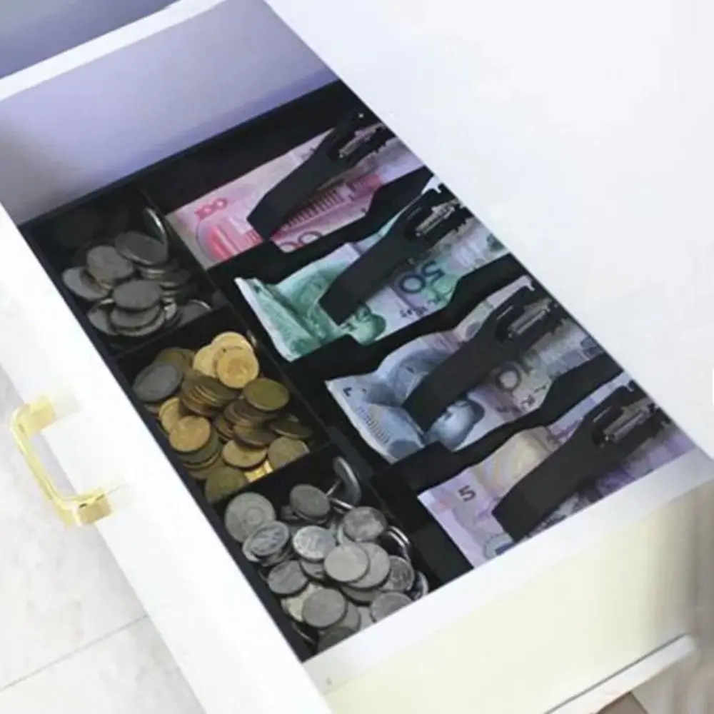 

5 Grids Money Cash Register Insert Tray Plastic Rectangle Cashier Drawer with Spring Black 5 Grids Money Tray Shop