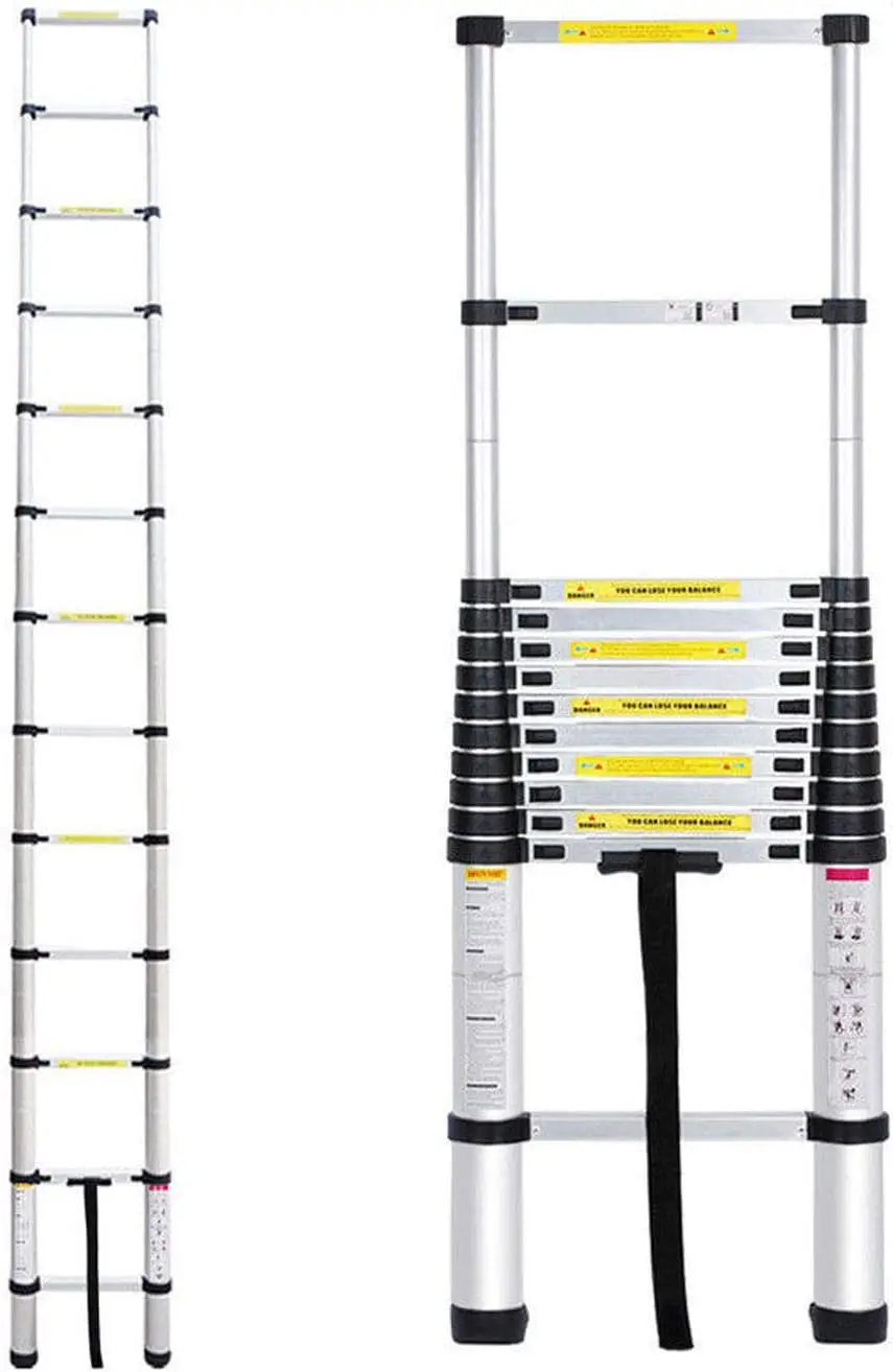 Mehrzweckleiter 3,8m Teleskopleiter Alu-Klappleiter Rutschfeste Ausziehbare Robuste Standleiter 150 kg/330 Pfund Tragfähigkeit
