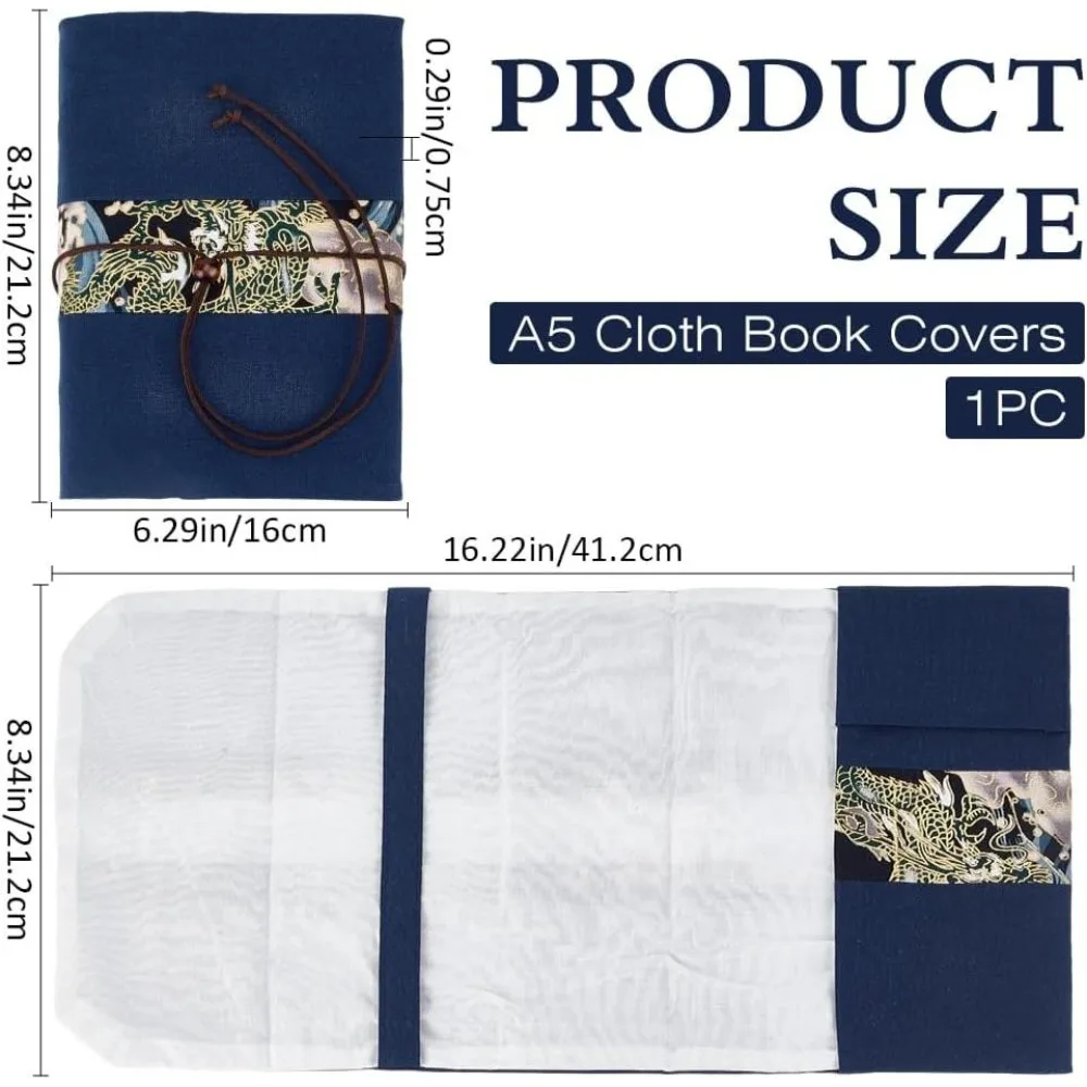 Book Cover Fit A5 Size 8.3 x 6.3 inch Soft Fabric Dark Blue Dragon Washable Book Sleeve Bookmark Hardcover Paperback Softcover