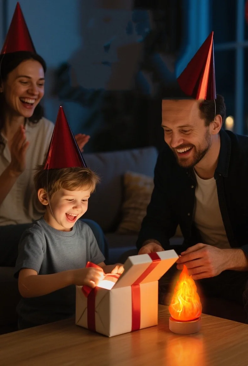 แขวนปลอมโคมไฟไฟ 3D ชาร์จ Night Light แสงสบาย 3 โหมด LED เตาผิงเทียน Apartment Patio Outdoor Camp Decor