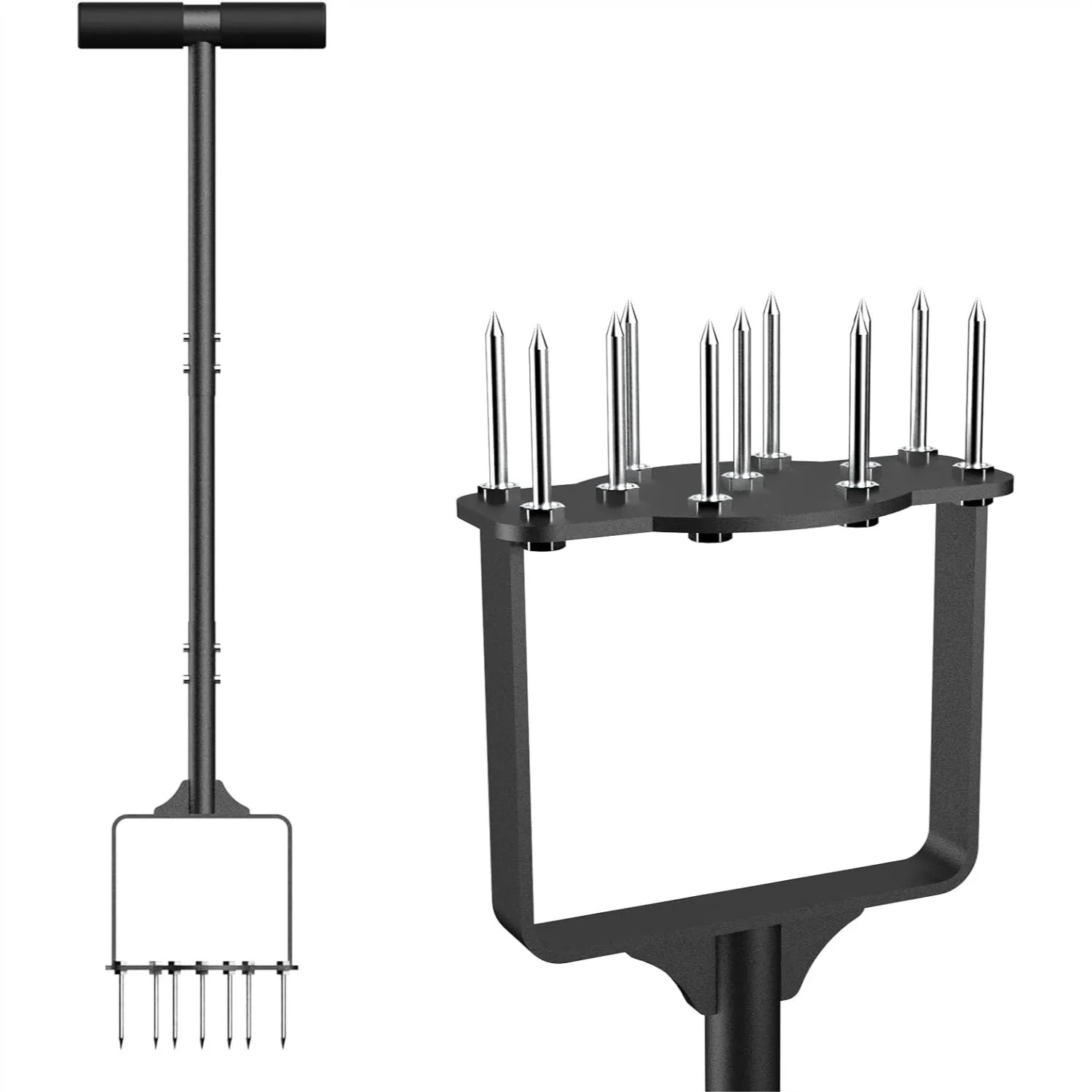 

Manual Lawn Aerator with 11 Steel Spikes, Step-On Soil Aerator for Yard & Garden, Heavy Duty Spike Tool with Foot Bar & T-Handle