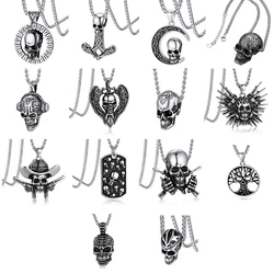 U7 Stainless Steel Multiple Design Skull Necklaces for Man Woman Skeleton Skull Series Rock Gothic Punk Jewelry Gift QC25