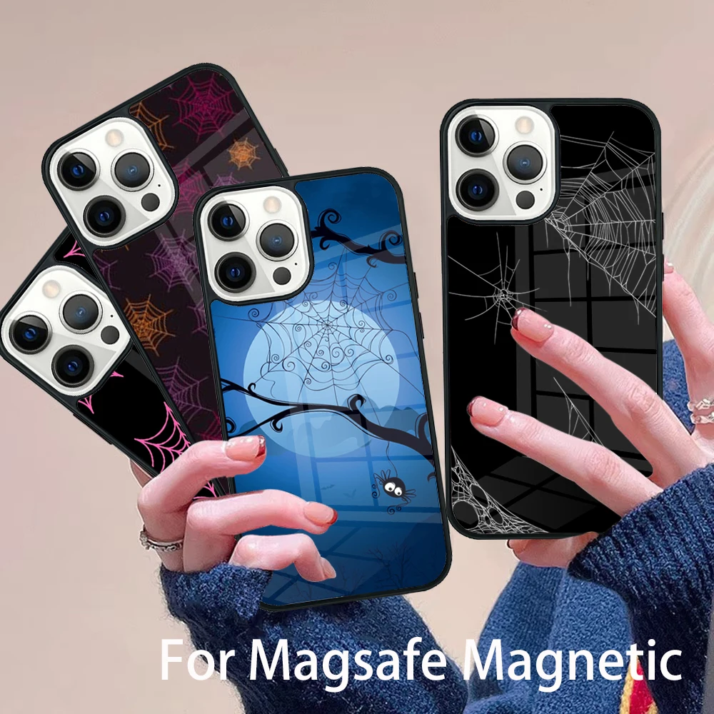 

Halloween Spider Webs Phone Case Magesafe Magnetic Wireless Charge Cover For IPhone 16 11 12 13 14 15 Pro Max Plus Mini