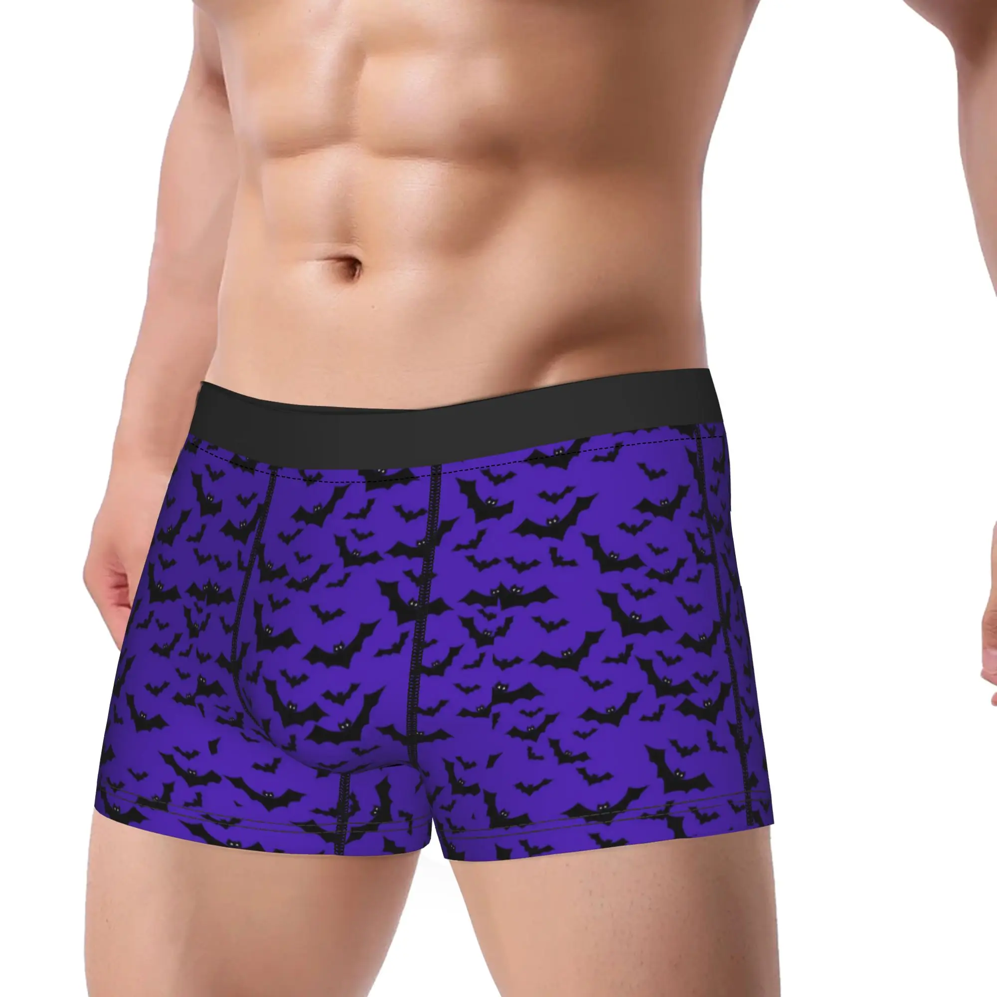 Halloween Dark Purple Bat Pattern Underwear  Custom DIY Boxer Shorts Trenky Men's Underpants Sexy Soft Boxer Brief Gift